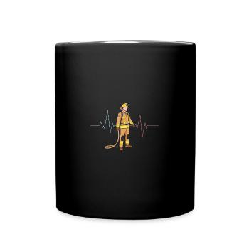 Feuerwehrmann Herzschlag Feuerwehr - Tasse einfarbig - Schwarz - Vorne