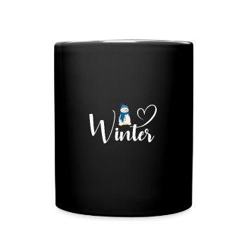 Ich Liebe Winter, Schnee, Kälte und Schneemann - Tasse einfarbig - Schwarz - Vorne