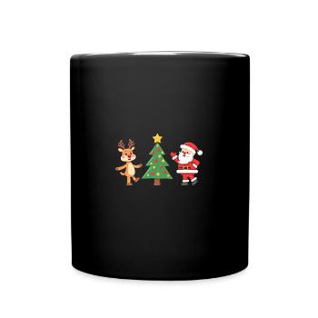 Reindeer Christmas Tree & Santa for Christmas - Full Colour Mug - black - Front