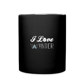 Ich Liebe Winter, Schnee, Kälte und Schneemann - Tasse einfarbig - Schwarz - Vorne