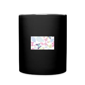 Schmetterling, Blume, Blätter in verschiedenen Farben - Tasse einfarbig - Schwarz - Vorne