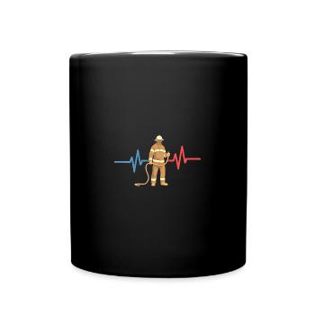 euerwehrmann - Herzschlag & Witz - Tasse einfarbig - Schwarz - Vorne