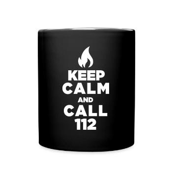 Keep Calm and call 112 - Feuerwehr / Firefighter - Tasse einfarbig - Schwarz - Vorne