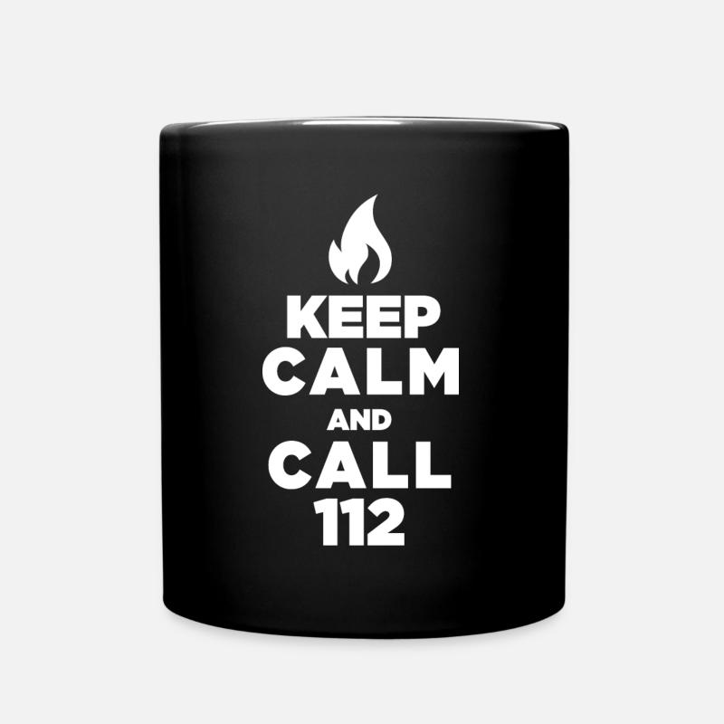 Keep Calm and call 112 - Feuerwehr / Firefighter - Tasse einfarbig - Schwarz