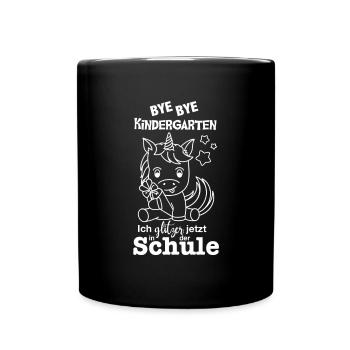 Schulkind Einhorn (weiß) - Tasse einfarbig - Schwarz - Vorne