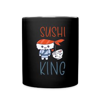 Kawaii Japanese Food Salmon Salmon Sushi Roll - Mug uni - noir - Devant