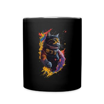 Illustration einer Katze im Raumanzug - Tasse einfarbig - Schwarz - Vorne