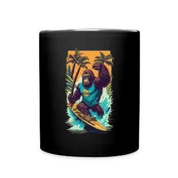 Surf Gorilla: L’illustration de la vague rétro - Mug uni - noir - Devant