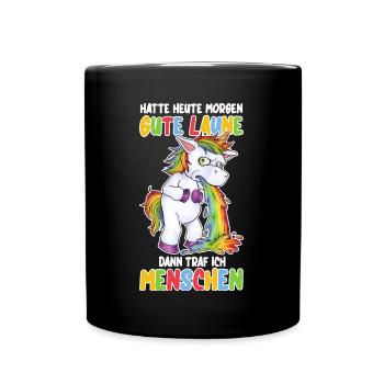 Witziges Einhorn Kotzend zynisch antisozial - Tasse einfarbig - Schwarz - Vorne