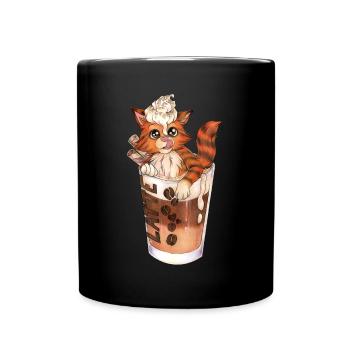 Lustige Katze in Latte Macchiato Geschenkidee - Tasse einfarbig - Schwarz - Vorne