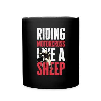 Cooles Schaf auf einem Motocross - Tasse einfarbig - Schwarz - Vorne