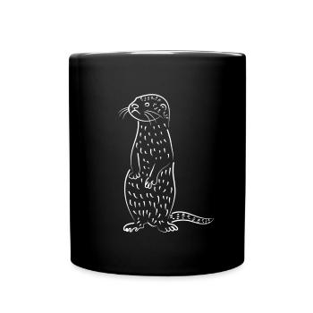Otter Line Art Linocut - Full Colour Mug - black - Front
