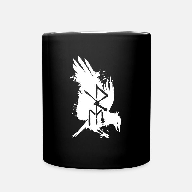 Raven Bindrune Nordic Elder Futhark rune - Full Colour Mug - black
