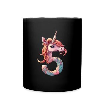Einhorn 5. Geburtstag - Tasse einfarbig - Schwarz - Vorne