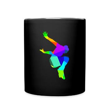 Colorful rainbow parkour runner in backflip sport - Full Colour Mug - black - Front