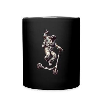 Astronaut fährt auf einem Roller - Tasse einfarbig - Schwarz - Vorne