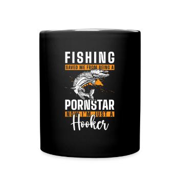 Angler Angelrute Meer Köder - Tasse einfarbig - Schwarz - Vorne