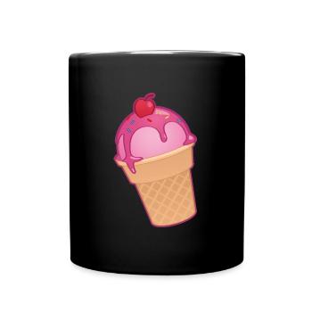 Mignon Sorbet glace cerise avec cornet et fruit - Mug uni - noir - Devant