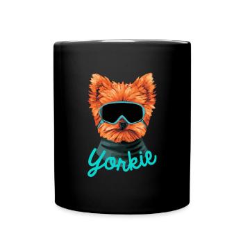 Yorkie Ski 80er Hund Geschenk Yorkie - Tasse einfarbig - Schwarz - Vorne
