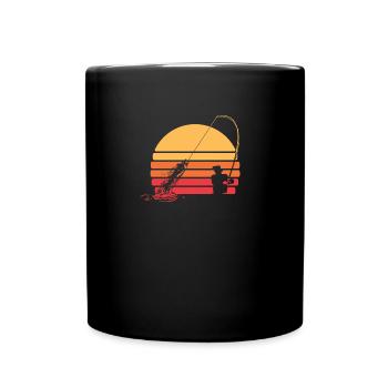 Fisherman Angler Retro Sunset Fishing - Full Colour Mug - black - Front