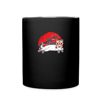 Kanji Japanese Cat Mask Samurai - Full Colour Mug - black - Front