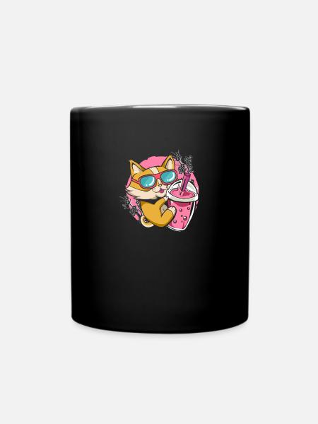 Chaton Kawaii Boba Chat buveur de thé au lait - Mug uni - noir