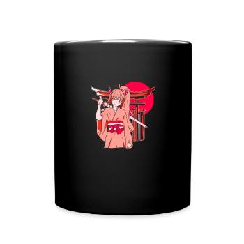 Kanji Katana Japanisches Mädchen Ninja Samurai - Tasse einfarbig - Schwarz - Vorne