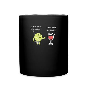 Sportschläger Sie liebt mich Mehr Tennis - Tasse einfarbig - Schwarz - Vorne
