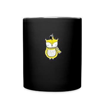 Eule und Vogel - Tasse einfarbig - Schwarz - Vorne