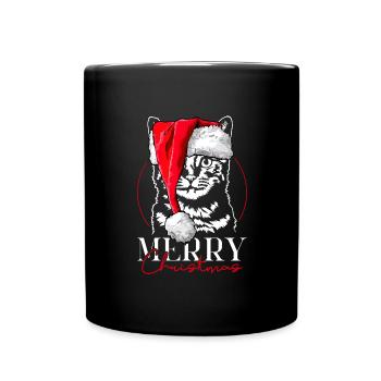 Santa CAT Merry Christmas funny cat Wilsigns - Full Colour Mug - black - Front
