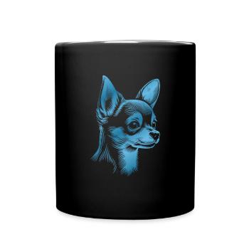 Chihuahua, Shorthair, Dog Head, Drawing Blue - Full Colour Mug - black - Front