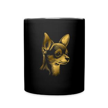 Chihuahua, shorthair, dog head, drawing gold - Full Colour Mug - black - Front