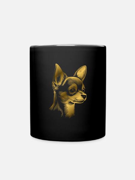 Chihuahua, shorthair, dog head, drawing gold - Full Colour Mug - black