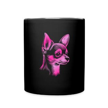 Chihuahua, Shorthair, Dog Head, Drawing pink - Full Colour Mug - black - Front