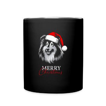 Shetland Sheepdog Merry Christmas, Hundekopf - Tasse einfarbig - Schwarz - Vorne