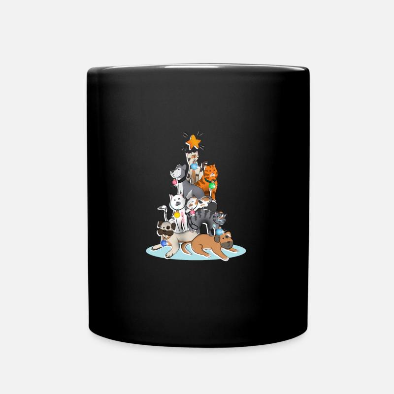 Katzen Katze Hunde Hund Weihnachtsbaum - Tasse einfarbig - Schwarz