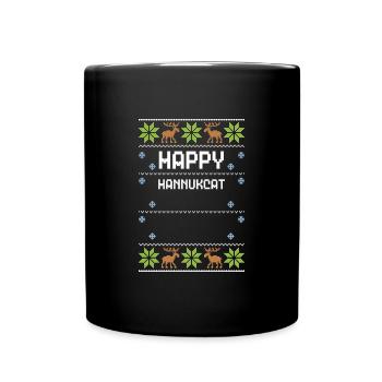 Happy Hannukcat - Ugly Christmas - Tasse einfarbig - Schwarz - Vorne