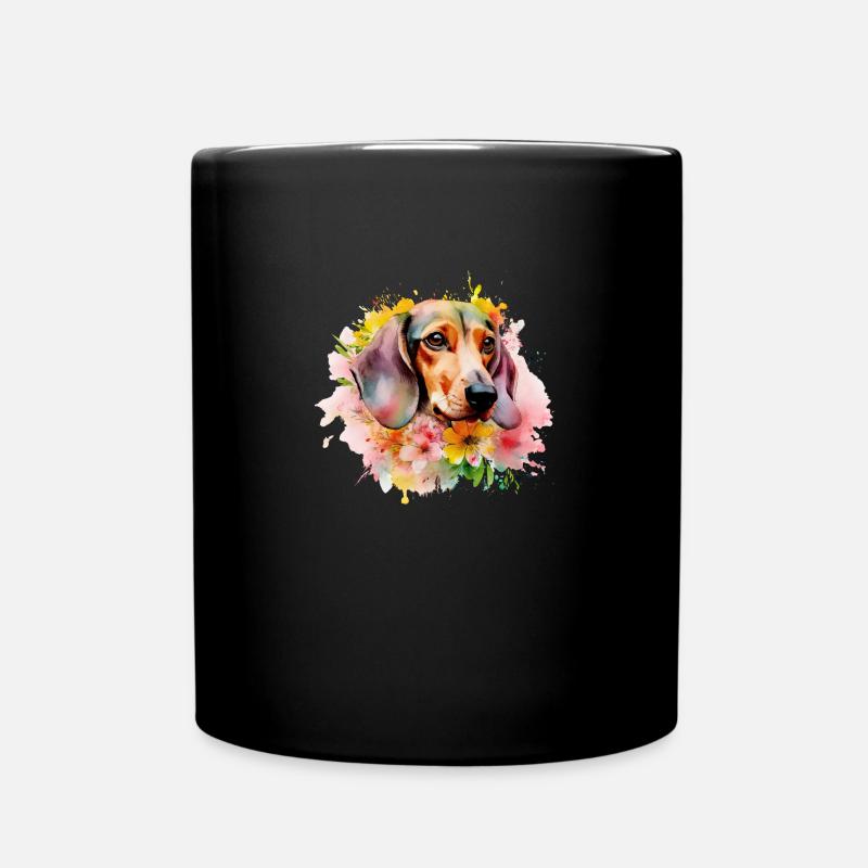 Teckel Chien Teckel Aquarelle Art Fleurs - Mug uni - noir