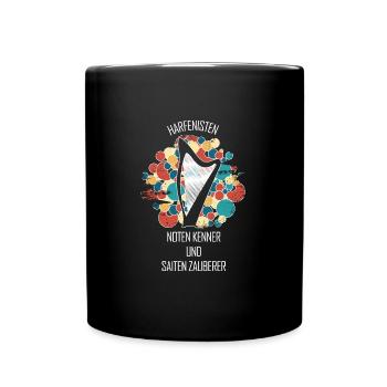 Harfe Geschenk Musikinstrument Musiker Zupfen - Tasse einfarbig - Schwarz - Vorne