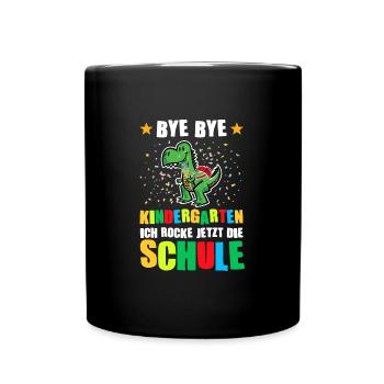 Schulkind Dino Schulstart Geschenk - Tasse einfarbig - Schwarz - Vorne