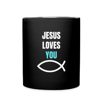 Jésus t’aime Cadeau de poisson chrétien - Mug uni - noir - Devant