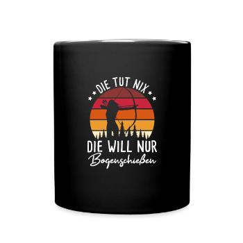 Bogenschießen Geschenk Frau - Tasse einfarbig - Schwarz - Vorne