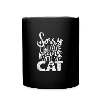 Désolé, j’ai des projets avec mon chat - Dictons de chat - Mug uni - noir - Devant