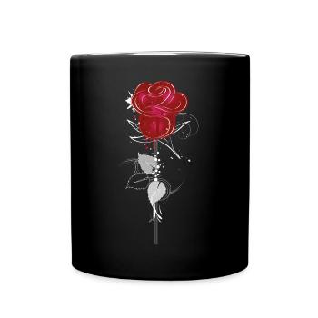 Zeichnung einer roten Rose - Tasse einfarbig - Schwarz - Vorne