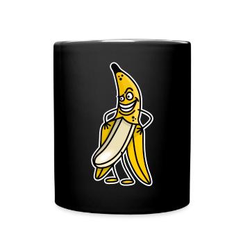 Lustiger Bananenblitz-Stripper-Streaker-Cartoon - Tasse einfarbig - Schwarz - Vorne