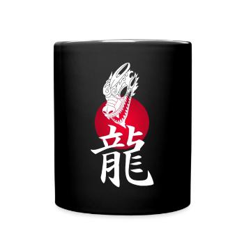 Japanisch weißer Drache und rote Sonne - Tasse einfarbig - Schwarz - Vorne