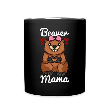Biber Mama Finger Herz Biber Schleife - Tasse einfarbig - Schwarz - Vorne