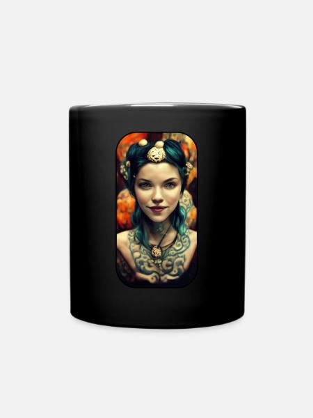 Tattoo Girl Portrait - Full Colour Mug - black