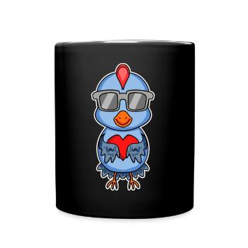Chicken with sunglasses and heart - chicken love - Full Colour Mug - black - Front