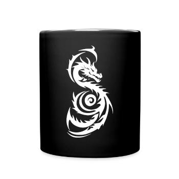 Weißer Tribal Fantasy Drache - Tasse einfarbig - Schwarz - Vorne